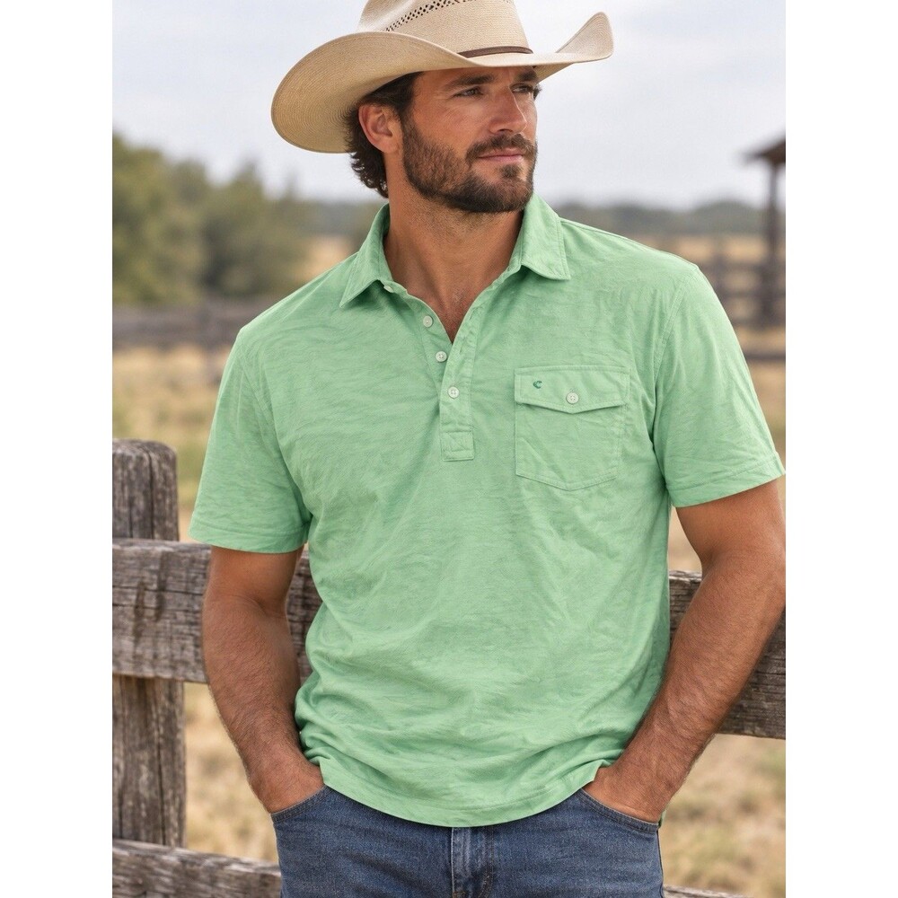 CRIQUET Men's Polo Shirt Performance Style Front Pocket Light Green Size Large